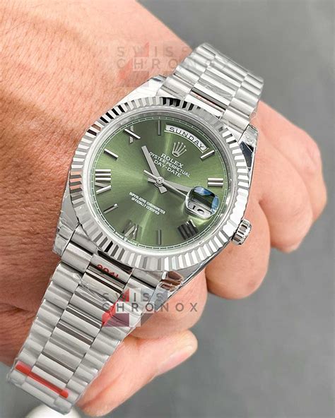 rolex day date olive dial white gold|Rolex Day-Date 40 price.